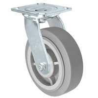 6" x 2" Swivel Flat Tread Thermo Plastic Rubber Wheel | Swivel Caster | 4" x 4-1/2" Plate Size | 600 lbs Capacity