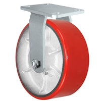 8" x 3" Heavy Duty Rigid Caster - Red Polyurethane on Steel Wheel - 2,500 lbs Capacity Per Caster