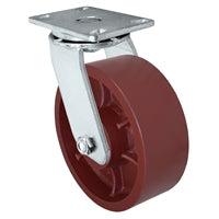 6" x 3" Heavy Duty Swivel Caster - Red Ductile Steel Wheel - 2,500 lbs Capacity Per Caster