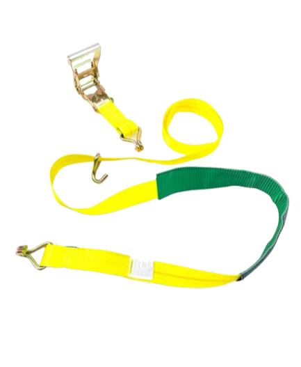 AS-KKDJ10RLP - 2" x 11' Ratchet Tie Down Strap with Wire Hooks & Low Profile Sleeve - 3,333 lbs Load Capacity - Durable Cargo Securing Assembly