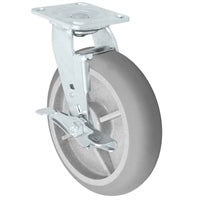 8" x 2" Gray Thermo Rubber Wheel Swivel Caster w/ Brake