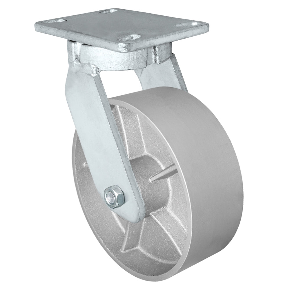 8" x 3" Kingpinless Heavy Duty Swivel Caster - Gray Iron Steel Wheel - 2,500 Lb Cap