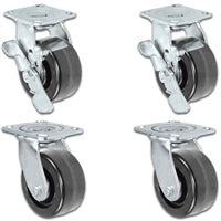 3-1/4" x 2" | 4 Swivel Casters 2 with Brakes Set of 4 | Phenolic Wheel | 2,800 Lbs Capacity