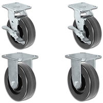 6" x 2" | 2 Swivel Casters with Brakes & 2 Rigid Set of 4 | Phenolic Wheel | 3,600 Lbs Capacity