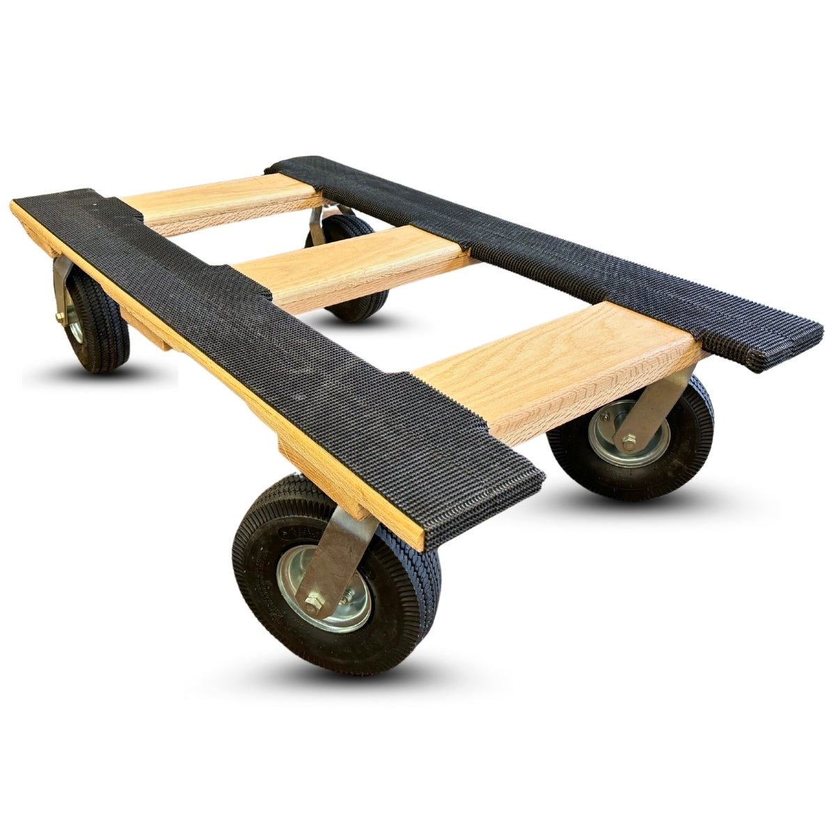 Premium Solid Oak Wooden Hot Tub Dolly with Pneumatic Casters - 50"L x 28"W - 1400lbs Capacity - Off Road Dolly