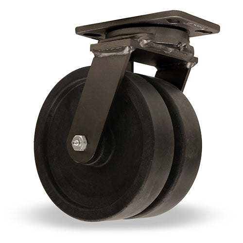 Hamilton Inferno Series 6" x 2" Dual-Wheel Swivel Caster - High Heat 750°F Rated, 2400lbs Load Capacity @ 550°F, 1200lbs @ 750°F, Forged Steel Wheels with 1/2" HH Precision Shielded Ball Bearings
