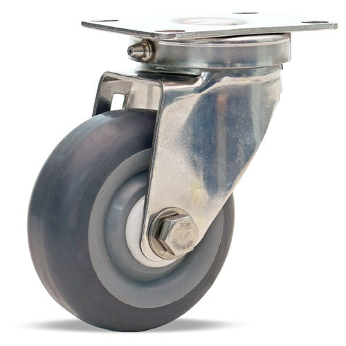 Hamilton S-STL-35TEZ Stainless Steel Swivel Caster - 3 1/2" x 1 3/8" Versa-Tech Gray Rubber Wheel - 65A Hardness with Polyolefin Core & 1/2" Delrin Bearing
