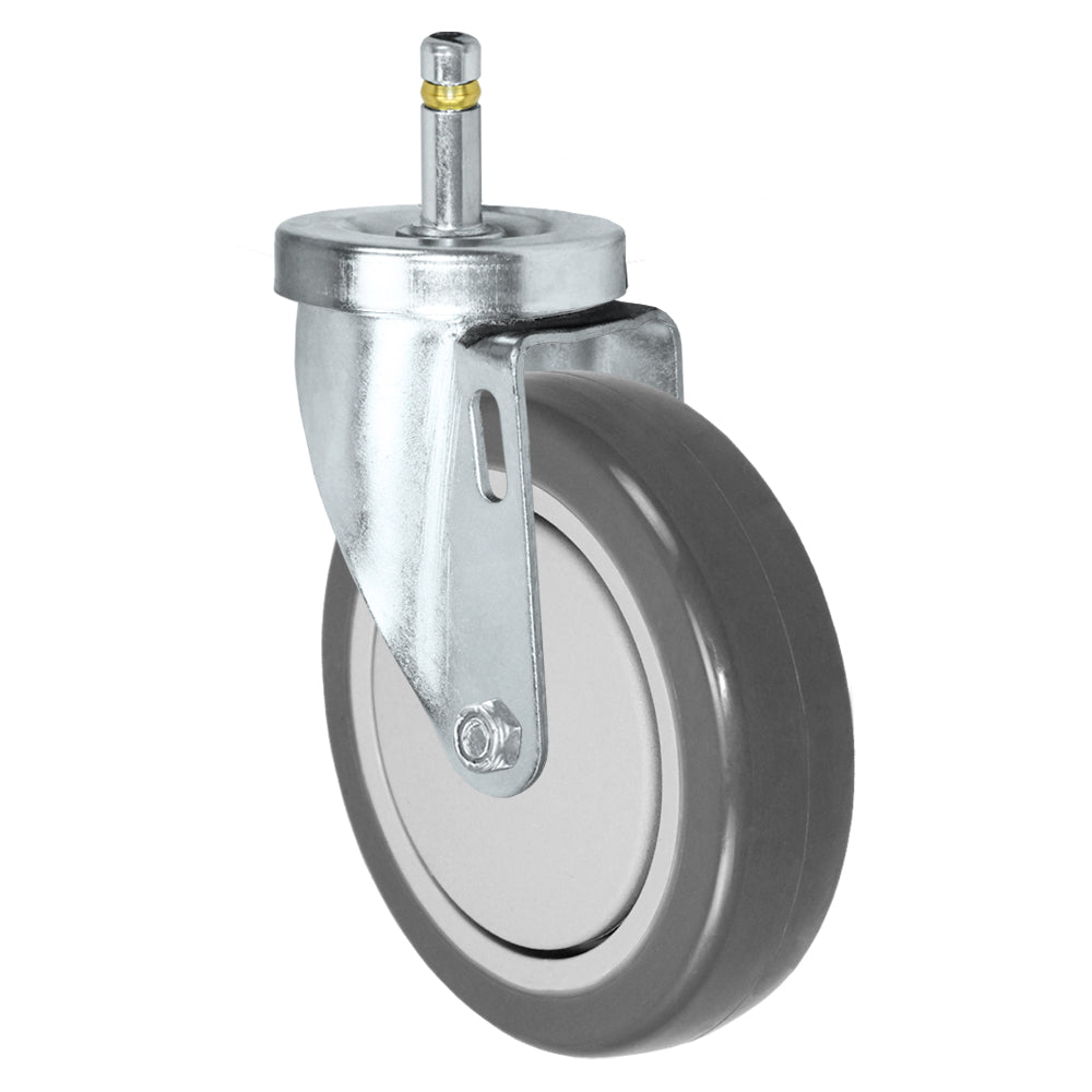 Swivel caster, 5" x 1-1/4" polyurethane wheel, Grip ring stem 7/16 x 1-3/8"