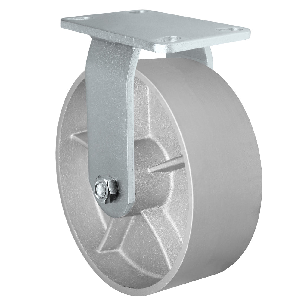 Rigid caster, 6" x 3" semi-steel wheel, Plate 4-1/2 x 6-1/4" (photo from a matching CasterHQ rigid)