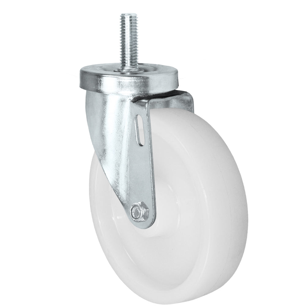Swivel caster, 5" x 1-1/4" nylon wheel, Threaded stem 1/2-13 x 1-1/2" (zinc-plated 24 Series shown)