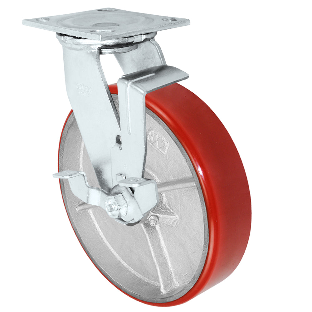 Side brake caster, 8 in. polyurethane on steel wheel (34 Series shown)