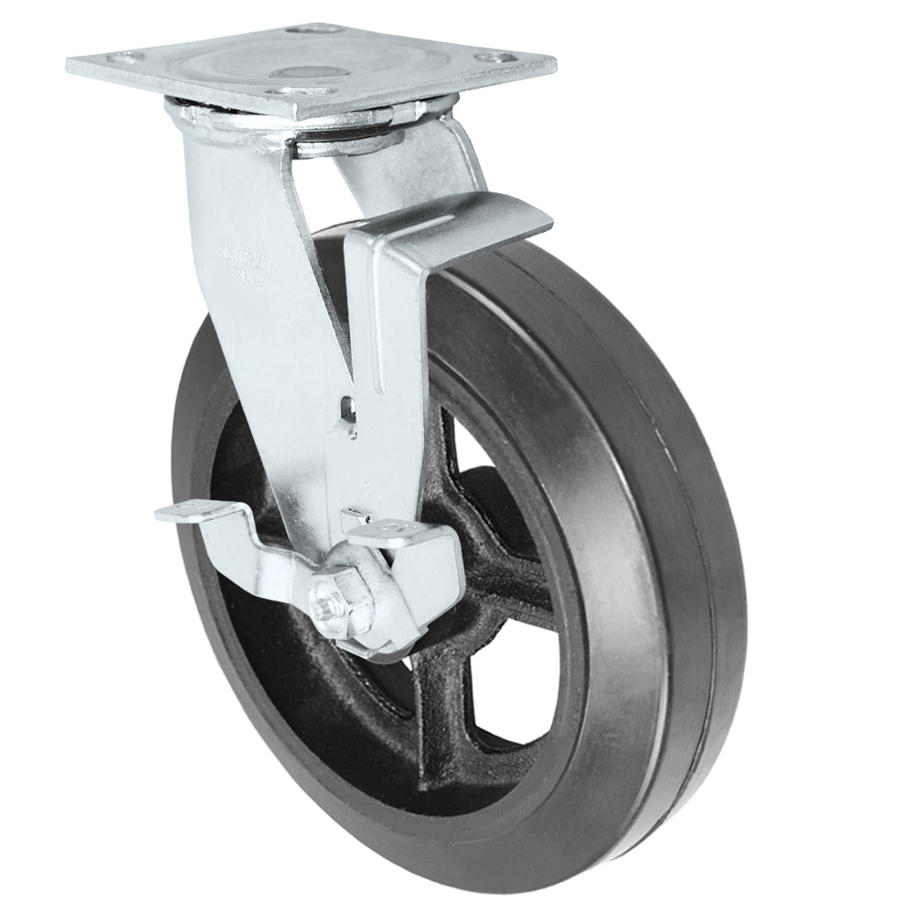 Side brake caster, 8 in. rubber on steel wheel (34 Series shown)