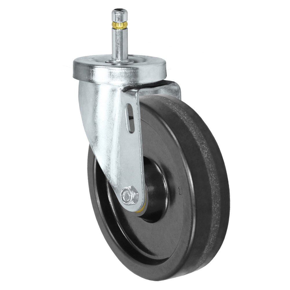 Swivel caster, 5" x 1-1/4" phenolic wheel, Grip ring stem 7/16 x 1-3/8" (zinc-plated 24 Series shown)