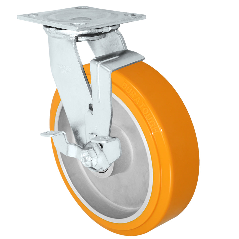 Side brake caster, 8 in. polyurethane on aluminum wheel (34 Series shown)