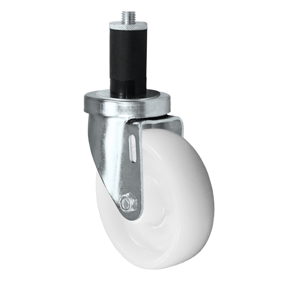 Swivel caster, 4" x 1-1/4" nylon wheel, Expandable stem, 3/4" tube (zinc-plated 24 Series shown)