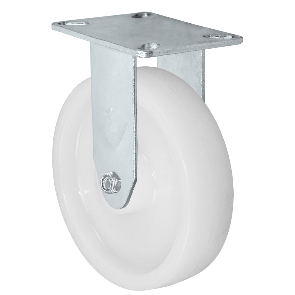 Rigid caster, 5" x 1-1/4" nylon wheel, Plate 3-1/8 x 4-1/8"