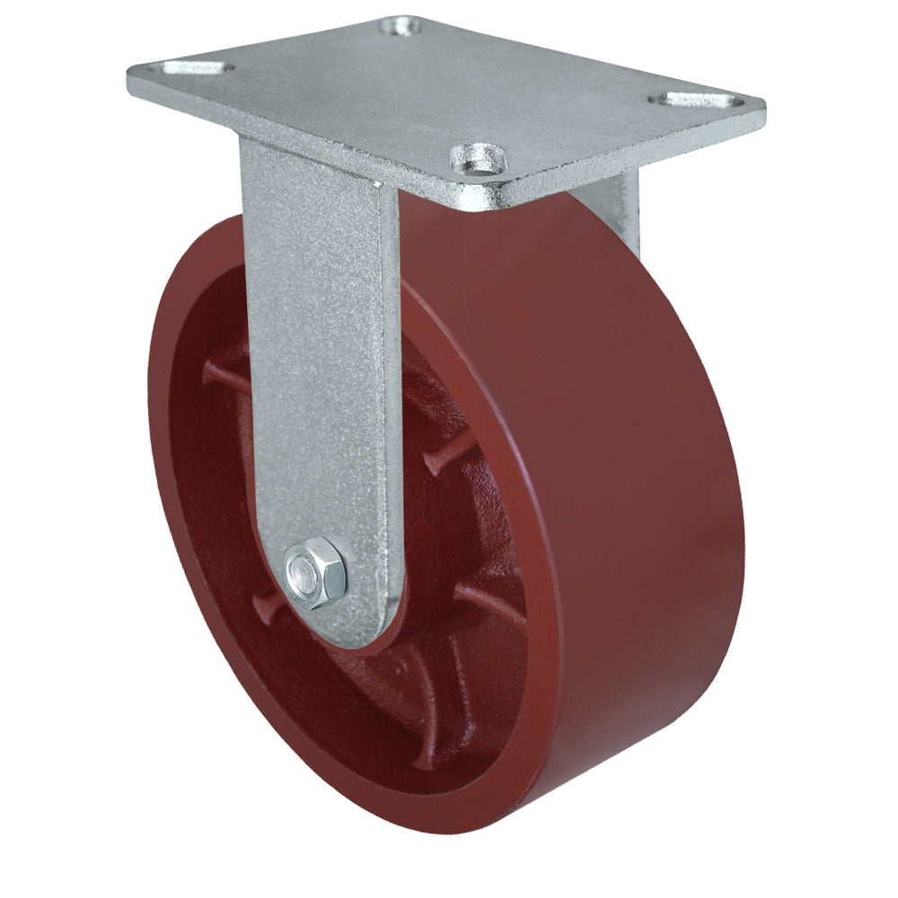 Rigid caster, 8" x 3" ductile steel wheel, Plate 5-1/4 x 7-1/4" (photo from a matching CasterHQ rigid)