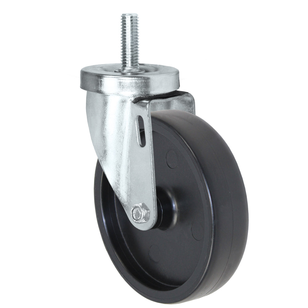 Swivel caster, 5" x 1-1/4" polyolefin wheel, Threaded stem 1/2-13 x 1-1/2"