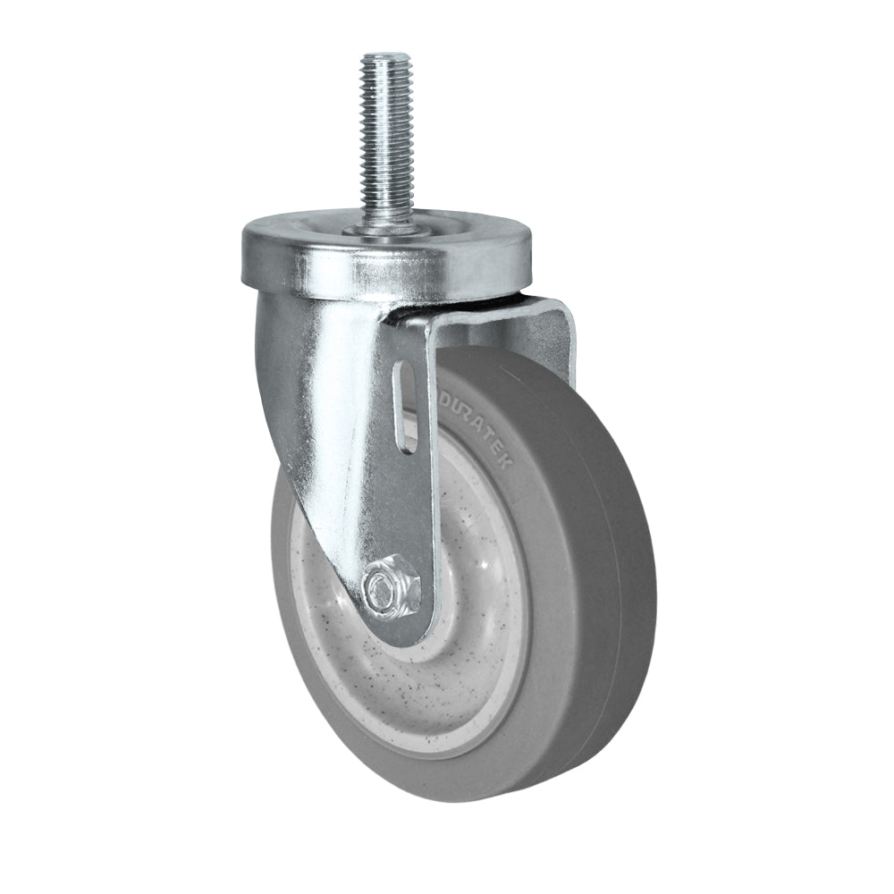 Swivel caster, 4" x 1-1/4" duratek rubber wheel, Threaded stem 1/2-13 x 1-1/2"