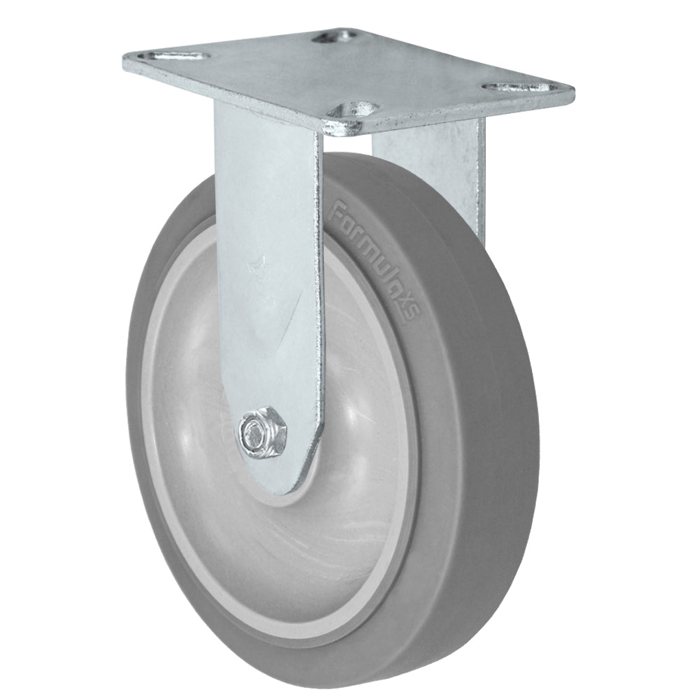 Rigid caster, 5" x 1-1/4" fx thermoplastic rubber wheel, Plate 3-1/8 x 4-1/8"