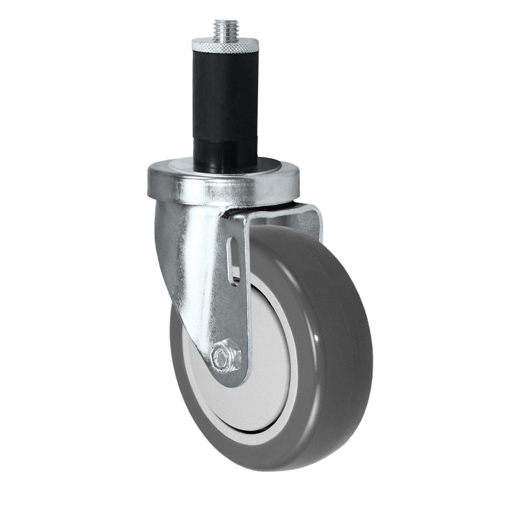 Swivel caster, 4" x 1-1/4" polyurethane wheel, Expandable stem, 3/4" tube (zinc-plated 24 Series shown)