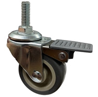 2" Locking Stem Caster | Non-Marking TPR Wheel | Threaded Stem 3/8"-16 x 1" | 90 lbs Capacity