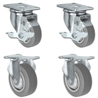 3" X 1.25" Thermo Plastic Rubber Caster Set of 4 - 2 Locking Swivel Casters & 2 Rigid - 900 lbs Capacity Per Set