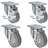 3" X 1.25" Thermo Plastic Rubber Caster Set of 4 - 2 Locking Swivel Casters & 2 Non Locking Swivel - 900 lbs Capacity Per Set