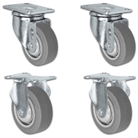 3" X 1.25" Thermo Plastic Rubber Caster Set of 4 - 2 Swivel & 2 Rigid Casters - 900 lbs Capacity Per Set