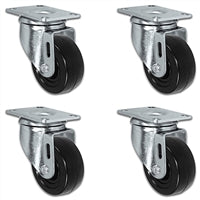 3" X 1.25" Black Hard Rubber Caster Set of 4 - All Swivel Casters - 1,100 lbs Capacity Per Set