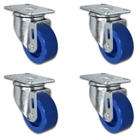 3" X 1.25" Blue Solid Polyurethane Caster Set of 4 - All Swivel Casters - 1,200 lbs Capacity Per Set