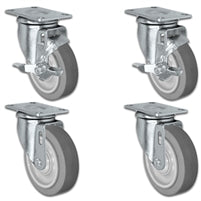 4" X 1.25" Thermo Plastic Rubber Caster Set of 4 - 2 Locking Swivel Casters & 2 Non Locking Swivel - 1,260 lbs Capacity Per Set