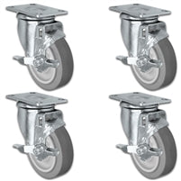 4" X 1.25" Thermo Plastic Rubber Caster Set of 4 - All Swivel Locking Casters - 1,200 lbs Capacity Per Set