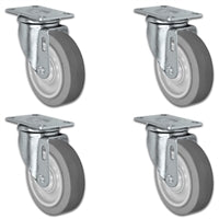 4" X 1.25" Thermo Plastic Rubber Wheel - Swivel Caster Set of 4 - 1,200 lbs Capacity Per Set