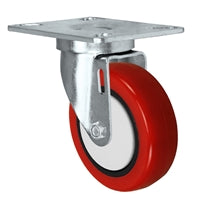 3" x 1-1/4" Swivel Caster | Red Polyurethane on Polyolefin Core Wheel | 250 lbs Capacity | Plate Size: 3-1/8" x 4-1/8"