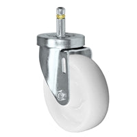 4" X 1-1/4" White Nylon Wheel - Swivel Caster - 7/16" x 1-3/8"  Grip Ring Stem Caster -  350 LBS Load Capacity