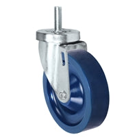 5" Threaded Stem Caster - Swivel Caster with Blue Solid Polyurethane Wheel - 350 lbs Per Caster - 1/2" x 1-1/2" Long Threaded Stem Caster