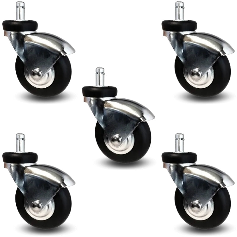 3" Premium Black Neoprene Rubber Wheels | Chair Caster Set of 5 - 110 lbs Capacity Per Caster