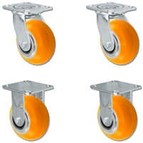 4" x 2" Sirius HD Donut Polyurethane on Aluminum Wheel - 2 Swivel & 2 Fixed Casters - Plate Size: 4" x 4-1/2" - Capacity: 4,000 lbs per Set