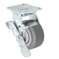 4" x 2" Swivel with Brake | Flat Tread Thermo Plastic Rubber Wheel | 4" x 4-1/2" Plate Size | 450 lbs Capacity