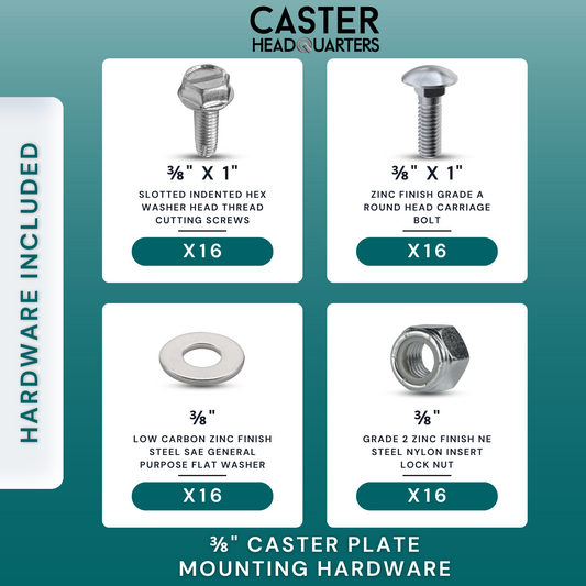 3/8" Caster Plate Mounting Hardware Combo Pack - 16 Pieces of Each