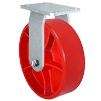 10" x 3" Heavy Duty Rigid Caster - Red Ductile Steel Wheel - 2,500 lbs Capacity Per Caster