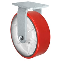 10" x 3" Heavy Duty Rigid Caster - Red Polyurethane on Steel Wheel - 2,500 lbs Capacity Per Caster