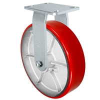 12" x 3" Heavy Duty Rigid Caster - Red Polyurethane on Steel Wheel - 2,500 lbs Capacity Per Caster