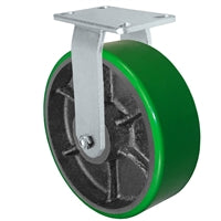 12" x 3" Heavy Duty Rigid Caster - Green Polyurethane on Steel Wheel - 2,500 lbs Capacity Per Caster