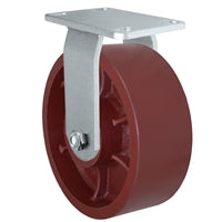 8" x 3" Heavy Duty Rigid Caster - Red Ductile Steel Wheel - 2,500 lbs Capacity Per Caster