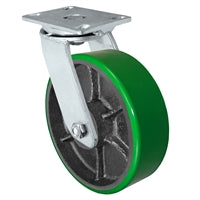 10" x 3" Heavy Duty Swivel Caster - Green Polyurethane on Steel Wheel - 2,500 lbs Capacity Per Caster