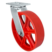 12" x 3" Heavy Duty Swivel Caster - Red Ductile Steel Wheel - 2,500 lbs Capacity Per Caster