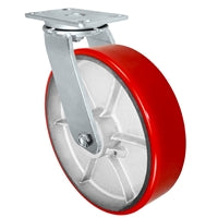 12" x 3" Heavy Duty Swivel Caster - Red Polyurethane on Steel Wheel - 2,500 lbs Capacity Per Caster