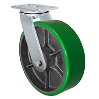 12" x 3" Heavy Duty Swivel Caster - Green Polyurethane on Steel Wheel - 2,500 lbs Capacity Per Caster